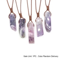 CSJA Healing Crystals Necklaces Irregular Natural Stone Slice Pendant Necklace Pink Quartz Labradorite Tiger Eye Jewelry H090