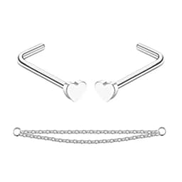 Nose Rings Chain Piercing Across Double with Chain Studs with Chain 20G Piercing Stud Nostril Jewelry for Women Men