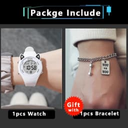 Cat-Ear Kids Watch with Bracelet Waterproof Digital Watch LED Sports Electronic Wristwatch for Girls Boys Students Children Gift