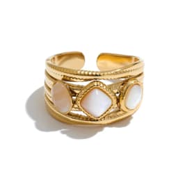 Yhpup New Arrivals Stainless Steel Shell Amazonite Stone Adjustable Ring Hypoallergenic Metal Aesthetic Jewelry