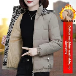 Women's Short down Cotton Jacket Warmth Outerwear Winter Coat plus Size Fluffy Coat Slimming Thickened Long Sleeve Zipper