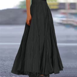 Women Long Skirt High Waist Stretch Solid Color Pleated Skirt Women Faldas Vintage Fold Large Swing Casual Maxi A-Line Skirt