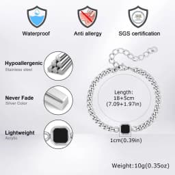 Vnox 5/7mm Width Adjustable Chain Bracelet for Men, Stainless Steel Acrylic Six-Sided Polished Jewelry Gift for Husband Son Him