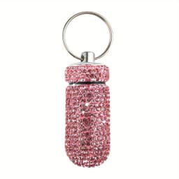 Bling Rhineston Pill Container Portable Pill Bottle Case Waterproof Travel Medicine Box Beautiful Holder Storage with Keychain