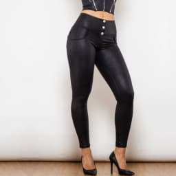 Shascullfites Melody Crackle Black Coated Lifting Pants Button Up Sexy Skinny Pants Bum Lift Leggings Booty Leggings