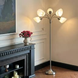 Modern Reading Floor Lamp Stand Up Lamps with Adjustable Arms 5 Head PVC Lampshade Sand Nickel Modern Bright Tall Metal Pole Lamp
