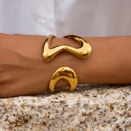 Uworld Minimalist Line Double Layered Hollow Asymmetric Wave Bracelet 18K PVD Plated High Quality Texture Charm Jewelry