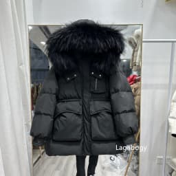 Lagabogy 2025 Winter Women's Medium-Length White Duck Down Jacket Female Thick Waist-Fitted Puffer Coat Large Real Raccoon Fur