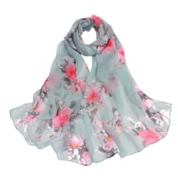 Summer Embroidered Silk Scarf Sun-Resistant Breathable Long Wraps Smooth Chiffon Sunscreen Hijab for Women