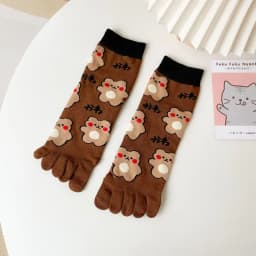 New Five-Finger Ladies Breathable Sweat-Absorbing Mid-Tube Split-Toed Socks Cute Cartoon Student Girl Socks