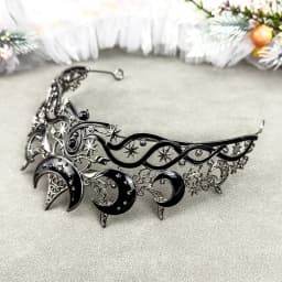 Gothic Black Moon Tiara Dark Queen Crown for Women Baroque Celestial Star Headpiece Vintage Cosplay Halloween Wedding Party Acce