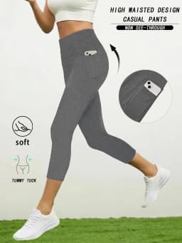 Women Capri Pants with Pockets 5 Inch High Waisted Super Soft No See Through Tummy Control Running Yoga
