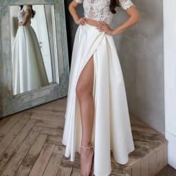 Satin High Side Slit Detachable Train Wedding Removable Skirt for Dresses Sexy Bridal Party Prom Overskirt