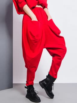 [EAM] Big Pockets Spliced Irregular High Waist Harem Trousers New Loose Fit Pants Women Fashion Tide Spring Autumn 2026 1DD2684