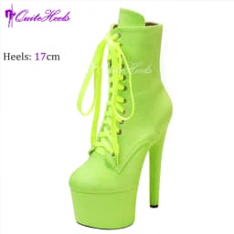 Faux Suede 17cm Pole Dance Shoes Stripper Heels Platform Women Ankle Booties Models Catwalk Lady Knight Boots Lace-up Zip