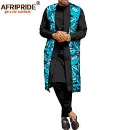 African Traditional Clothing for Men Print Coats Dashiki Shirts and Ankara Pants 3 Piece Set Tribal Outfits Plus Size A2016034