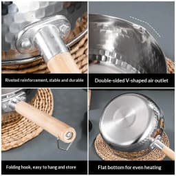 【S】Stainless Steel Soup Pot Snow Pot Flat Bottom Non-Stick Wok Solid Wood Handle With Hook Stew Pot Milk Pot Kitchen Cookware