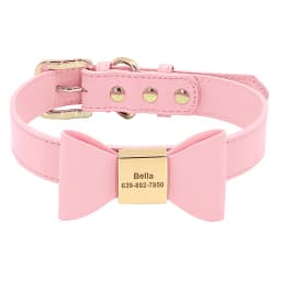 Personalized Dog Collar Cute Bowknot Engraved Dog Collars PU Leather Puppy Cat Necklace Adjustable for Small Medium Large Dogs