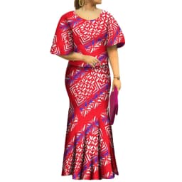 2022 Fall New Style Samoan Puletasi Batwing Sleeve Polynesian Tribal Mermaid Maxi Skirt Dress Women Pacific Island Art Ptaha