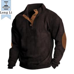 Men's Corduroy Solid Color Splicing Long Sleeve Shirt Pullover Retro Casual Large Size Men's Jacket Men's