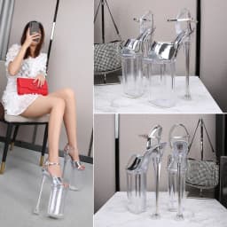 SDTRFT Glowing Crystal Sandals Women Summer Transparent Platform 26cm Thin High Heels Model Catwalk Pole Dance Shoes Big Size