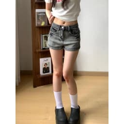 Black and Gray Low-rise Denim Super Y2k Shorts Women Washed Old Slim Elastic Hot Pants Booty Shorts