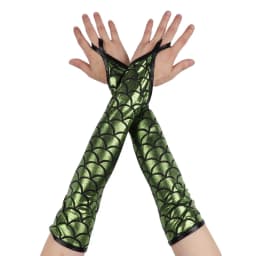 Women Mermaid Fish Scale Pattern Printed Long Hook Finger Gloves Fingerless Arm Sleeves Adult Halloween Cosplay Costume Accessor