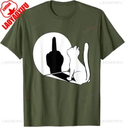 Middle Finger Cat Statement Cat Funny Gift T-Shirt Regular Short Sleeve Tops O-neck Men's Cotton T-shirt Cotton Summer Shirts