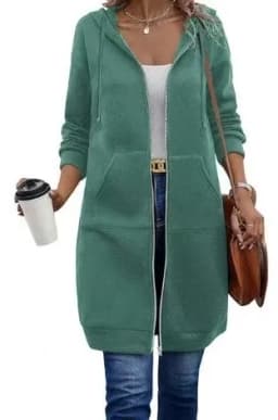 Long Zip Hooded Sweat Jacket For Women Drawstring Long Sleeve Outerwear With Side Pockets For Cold Season Daily Matching