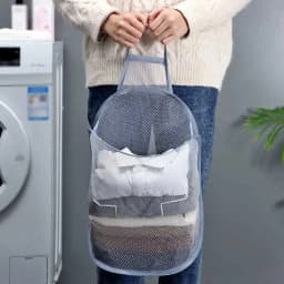 Foldable Storage Laundry Basket Organizer Dirty Clothes Mesh Bag Household Wall-mounted Bathroom Clothes Hanging Baskets Bucket
