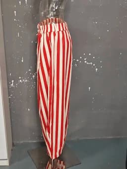 LGRQ Office Lady Casual Trousers Elastic High Waisted Striped Fashionable Wide Leg Pants 2026 Summer New Women's 19DB1959