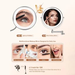 10X Magnifying Vanity Mirror with Light, Flexible Gooseneck Makeup Mirror, Battery Operated with Suction Cups & 3 Lighting Modes