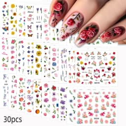 30 Sheets Christmas Nail Art Stickers Self Adhesive 3D White Snowflake Nail Decals Xmas Nail Supplies Christmas Manicure Sliders