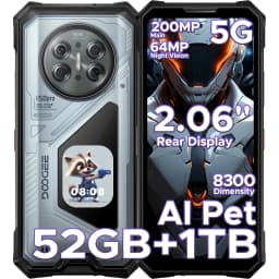 DOOGEE V50 Pro 5G AI Rugged Phone 6.78" Dimensity 8300 52GB RAM(16+36) 1TB ROM with 2.06" AMOLED Multi-function Rear Display 200MP Camera 64MP Night Vision Camera Android 16 Supports Walkie Talkie
