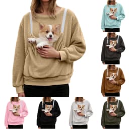 Women Fall And Winter Casual Plush Solid Color Pet Pocket Crew Neck Hoodless Sweatshirt Funny Jogging Suits Women Petite