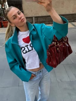 Women's Solid Faux Leather Jacket Stand Collar Zippers Long Wide Sleeves Cropped Coats 2026 Autumn Fashion All-match Streetwears