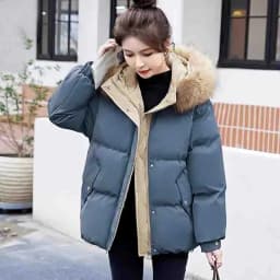 Down Cotton Jacket For Women Short Thickened 2026 Winter New Big Fur Collar Loose Cotton Coat Women's Warm Hooded Jackets Parker