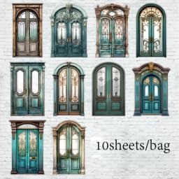 Vintage Door Frame Sticker Pack 10 Sheets/Bag Scrapbook Stationery DIY Journal Phone Case Notebook Decoration