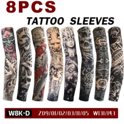 8pcs Men Long Summer Tattoo Sleeves Seamless Armguard Sun Protection Cover Outdoor Gloves Driving Ice Silk Women Arm Sleeves