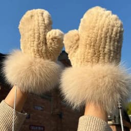 Real Rex Rabbit Fur Gloves For Women Winter Plush Thickened Warm Real Fur Gloves Handmade Knitted Fur Gloves Keep Warm Mittens