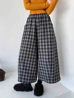 EAM Plaid High Elastic Waist Wide Leg Ankle Length Vintage Pants New Trousers Women Fashion Tide Autumn 2026 30A4051