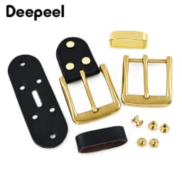 1Pc 40mm Men's Solid Brass Belt Buckle Black Leather Tab Metal Pin Buckles Head for Jeans Pants Keeper Waist Band Fastener