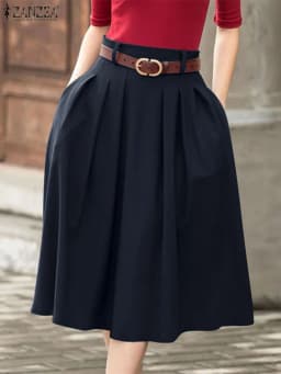 ZANZEA Summer Solid Midi Skirt Elegant Women High Waist Work OL Skirts Fashion A-line Jupes Stylish Party Faldas Saia Plus Size
