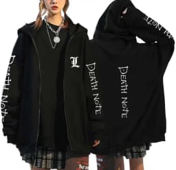 Japan Anime Death Note Zip Up Hoodies Gothic Men's Cartoon Misa Amane L Ryuk-Graphic Streetwear Black Fleece Zipper Jacket Coats