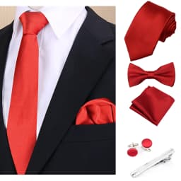 Luxury Fashion Men's Solid Necktie Bowtie Set with Pocket Square Cufflinks Tie Clip Wine Blue Elegant Striped Accessories Gravat