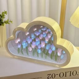 Creative Cloud Tulip Night Light DIY Handmade Mirror Flower Sea Atmosphere Lamp Desktop Decoration Birthday Holiday Gift