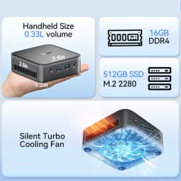 BLACKVIEW MP50 Mini PC,AMD Ryzen 5 3500U(4C/8T Up to 3.7GHz),Radeon Vega 8 Graphics,16GB DDR4 2666MHz,512GB M.2 SSD Dual SSD Support,Windows 11 Pro,WiFi5 BT4.2,9 Ports,4K UHD Output,Two‑fold Cooling System Desktop Computer For Home Office Business