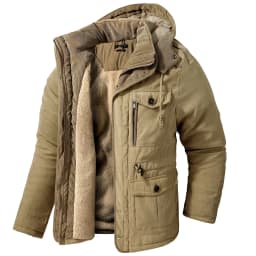 Men's Jacket WINTER USA SIZE Large SIZE Lamb Fleece JACKETS Hooded Cotton Thickened Multi Pocket Casual Mid length Coat