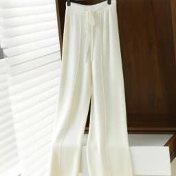 Elastic Waist 100% Merino Wool Women's Full Length Pants Winter Thickened Knitted Long Solid Color Warm Pantalones Mujer
