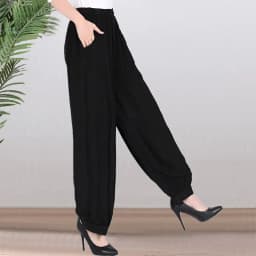 High Waist Lantern Pants Casual Cotton Silk Large Size Printed Long Trousers for Middle-Aged And Elderly Women